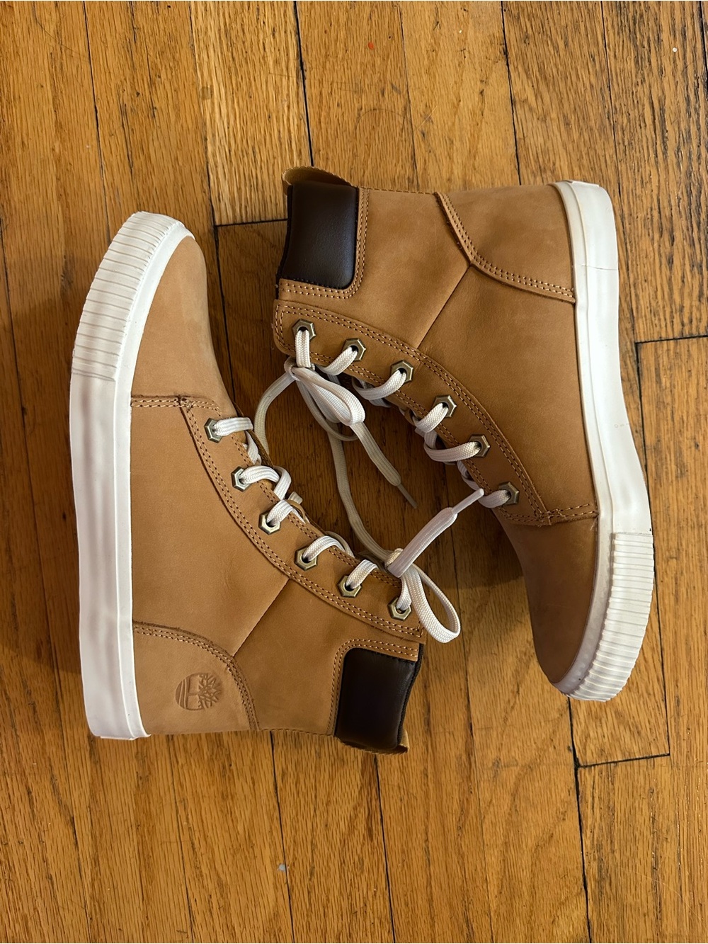Timberland Tan and White High-Top Sneakers
